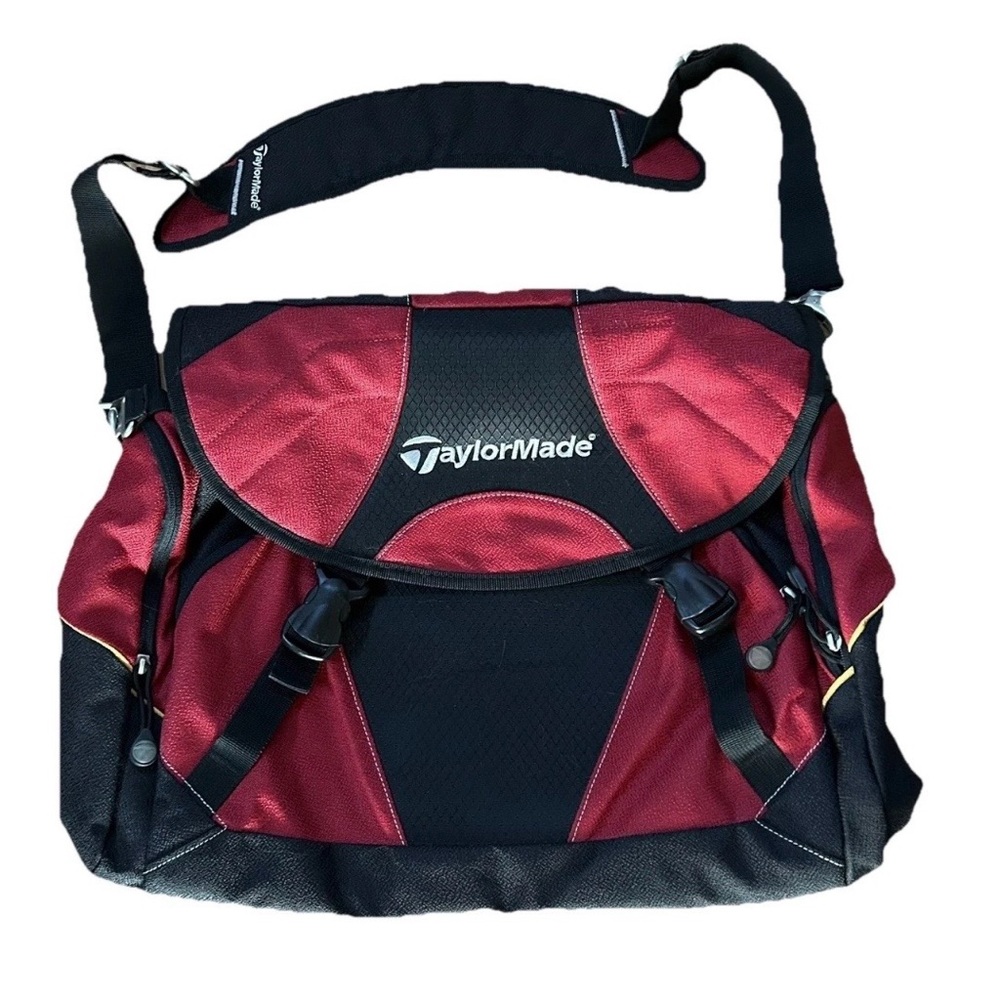 TAYLORMADE BLACK AND RED MESSENGER/GOLF LINED BAG